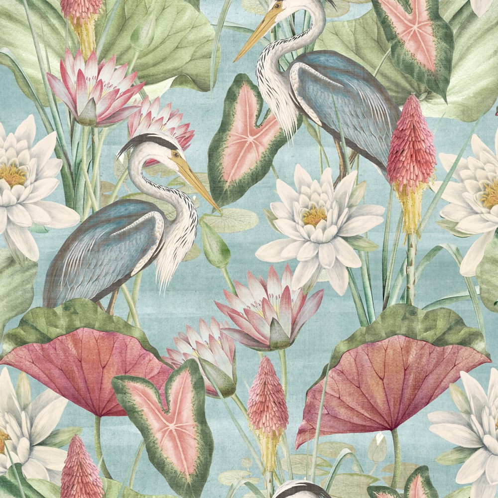 Waterlily Lake Wallpaper 100047EH by Esselle Home in Soft Blue